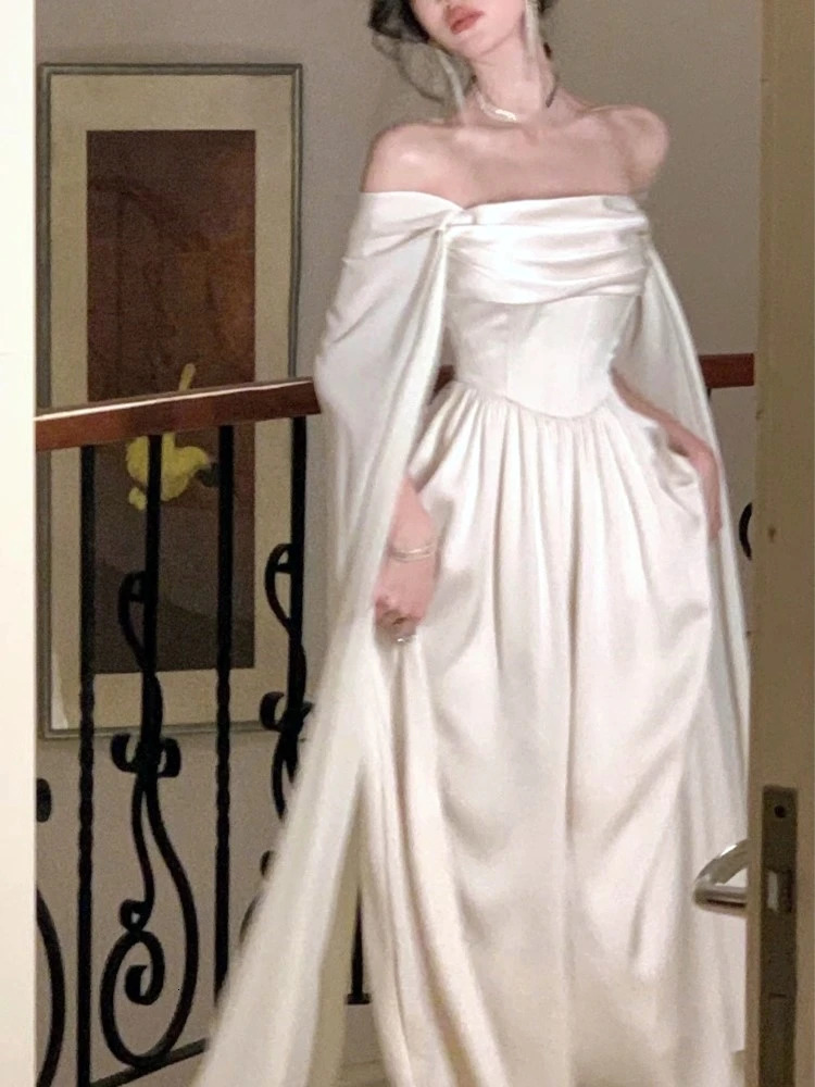 Elegant Wedding Evening Party White Dress Women France Vintage Princess Dresses Formal Occasion Vestidos Korean Chic Clothes 240712