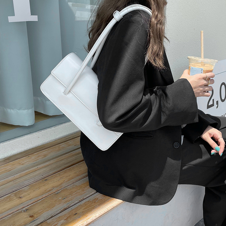 Solid Colour PU Leather Shoulder Bag for Women 2023 Retro Design Ladies Underarm Bag Square Handbag and Purse Sac A Main Femme