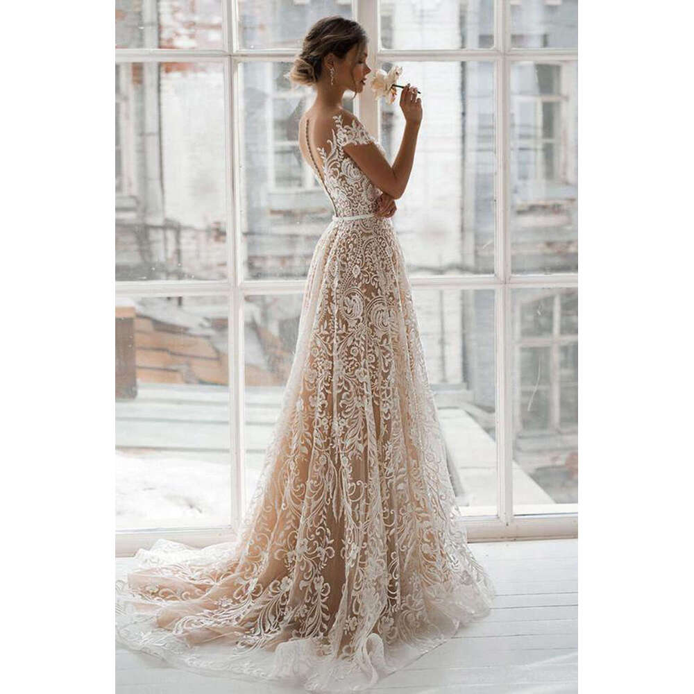Elegant A Line Wedding Dresses Sweetheart Appliques Lace Cap Sleeves Vestidos De Novia Custom Made White Champagne Bridal Gowns