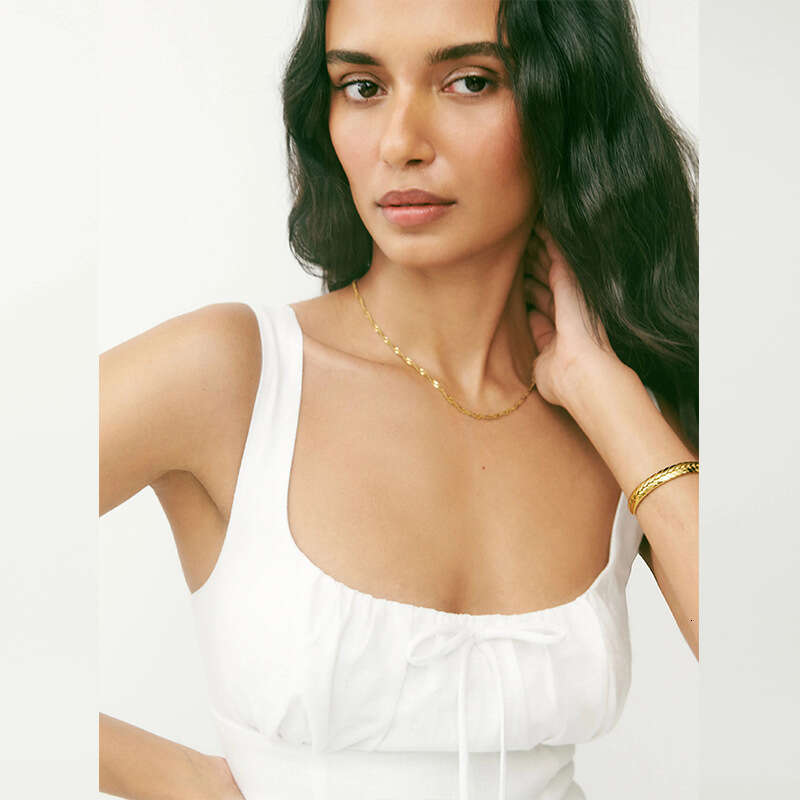 Summer New Collection Linen White Square Neck Pure Desire Style Fake Wind Medium Length French Dress Temperament Oversize Dress Silk Dress