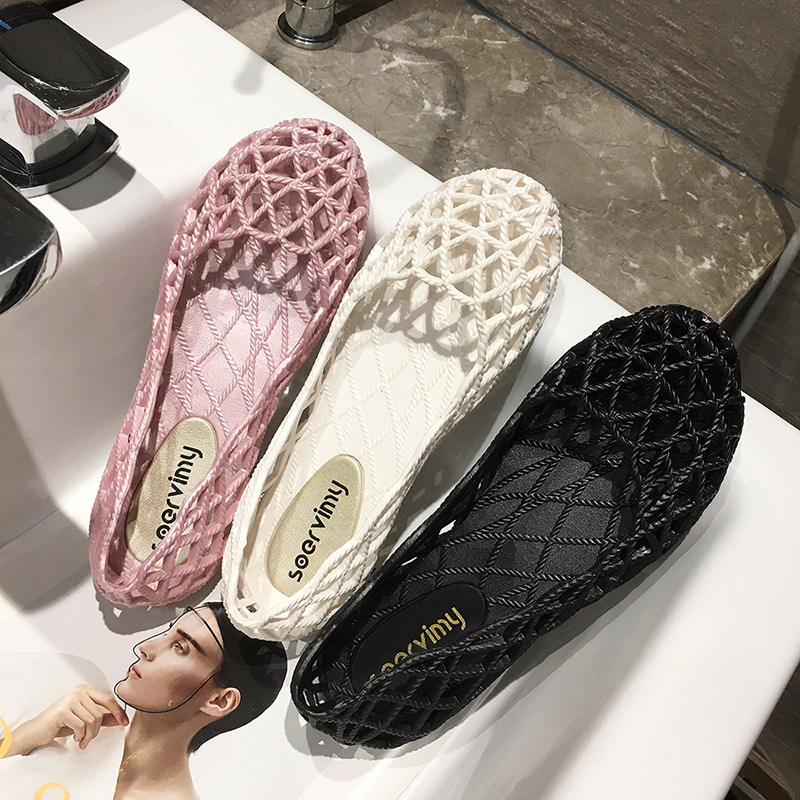 new summer hollow out flat sandals women round toe knitting pattern jelly shoes candy color rope knot gladiator sandalias mujer