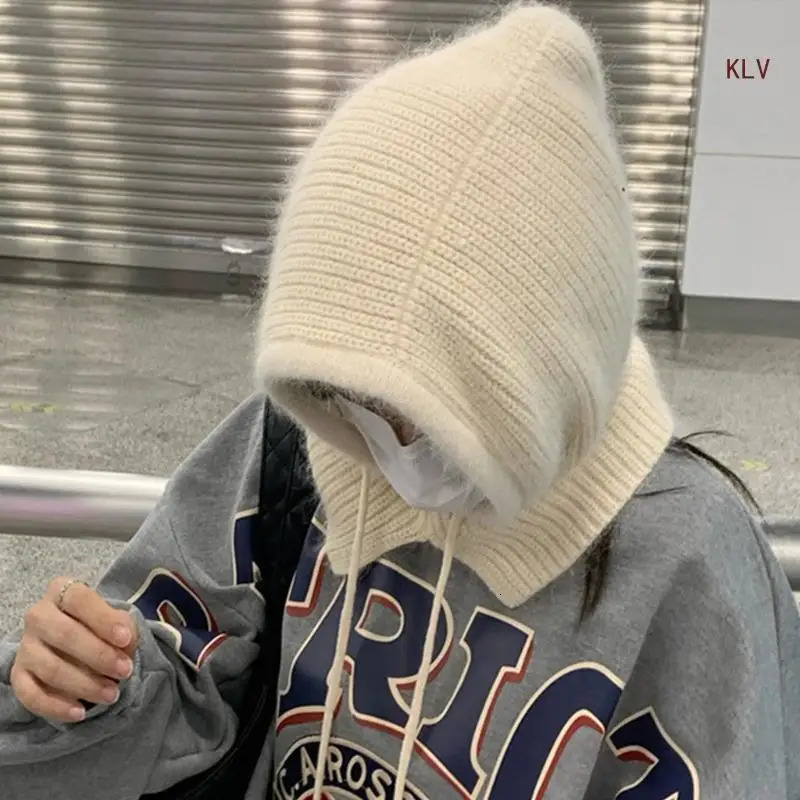 Warm Shawl Hat for Teens Girl Neck Scarf Hat Cold Weather Beanie Hat InsStyle Handmade Knitting Hat Fashion Accessories 240712