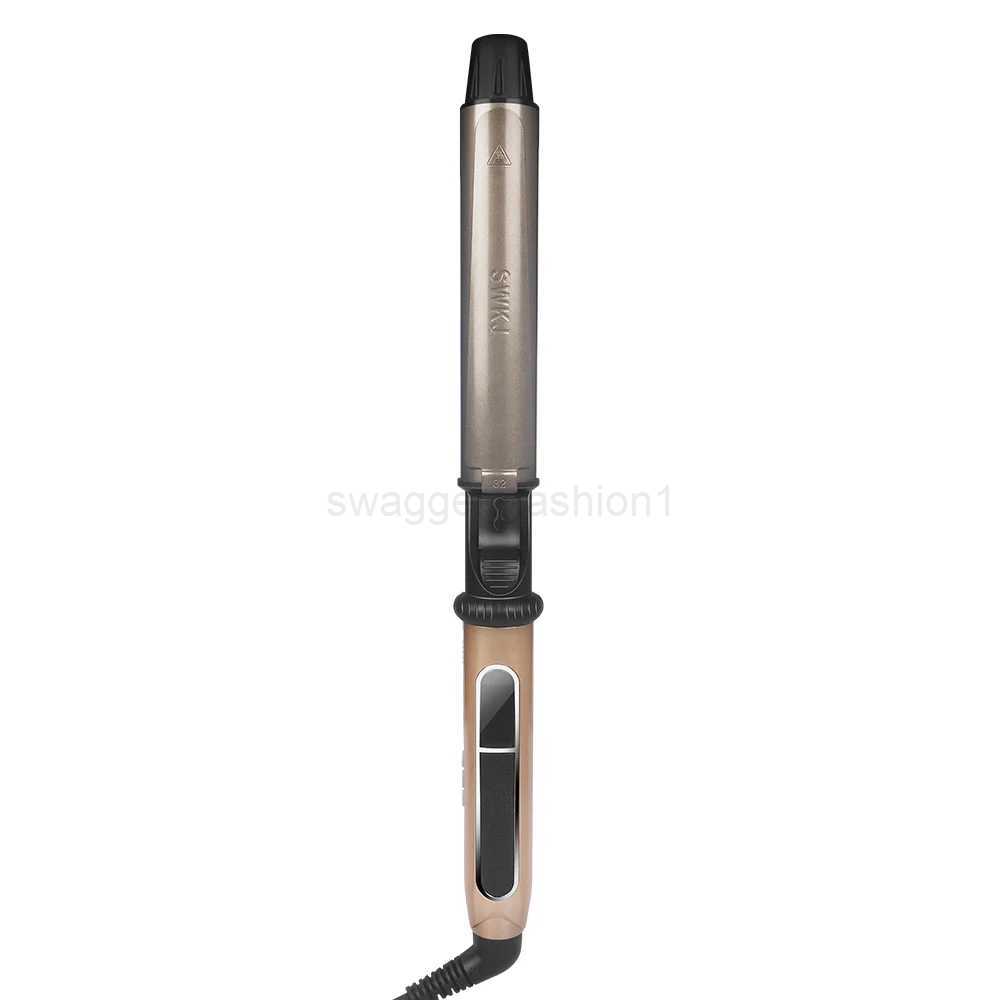 USHOW Professional Rotating Curling Iron Nano Titanium Black + Gold Hair Curler with LED Digital Temperature DisplayB240719