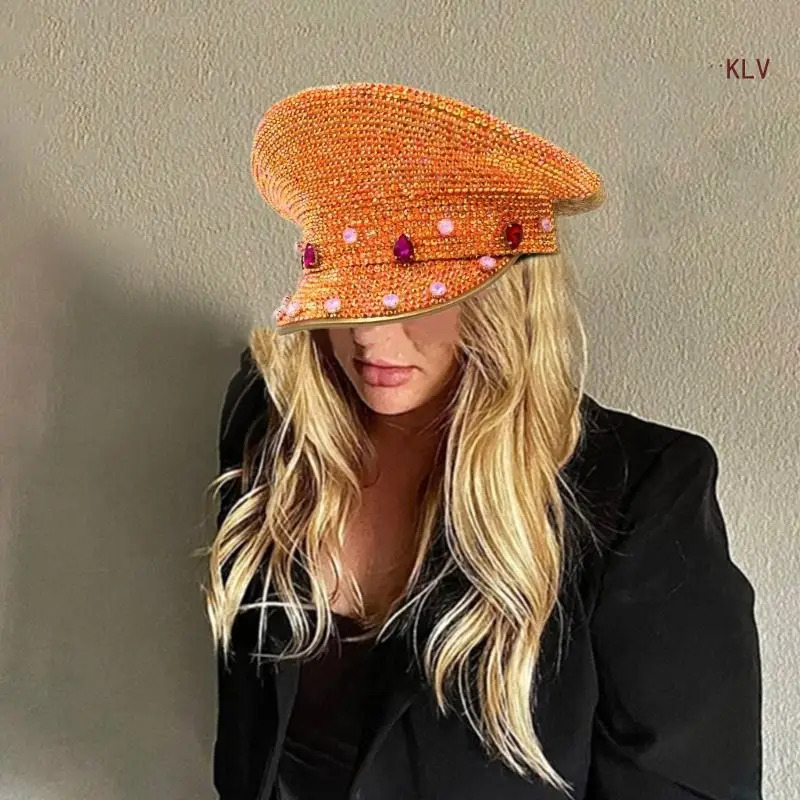 Sequins Captain Hat Crystal Hat for Disco House Cocktail Parties Vacation Crystal for Comedian Actor 240712