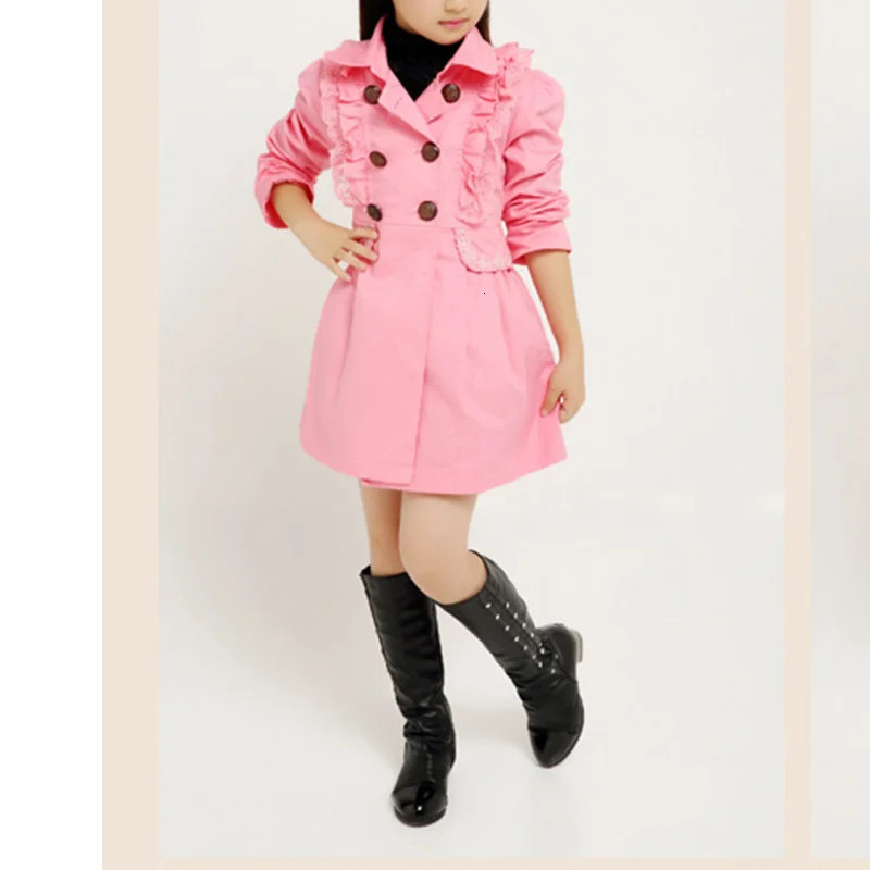 Spring Autumn Girls Lace EdgeTrench Coats Fashion Kids Windbreaker Girl Jacket Teenager Outerwear Children Long Clothes 240711