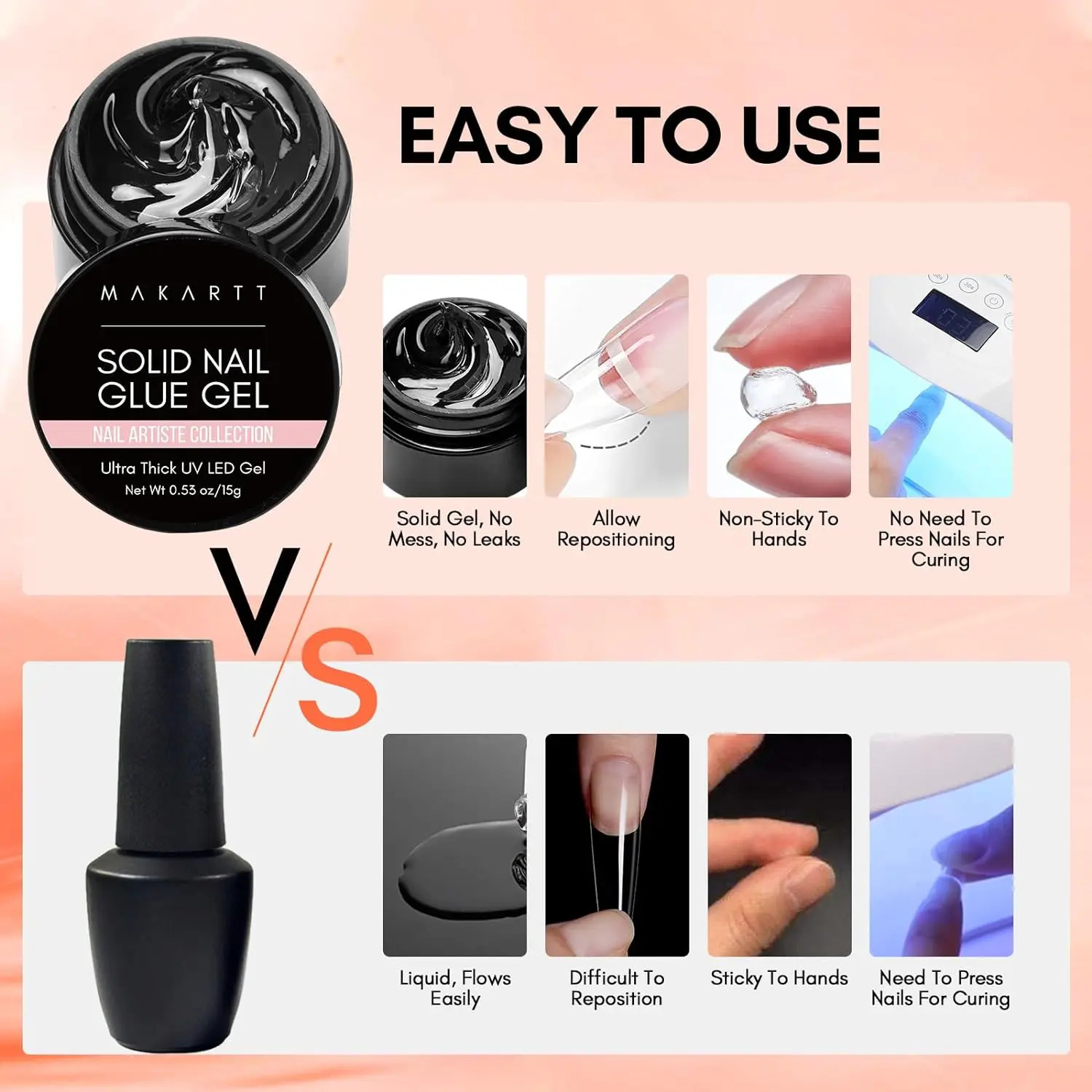 Makartt solid nail gel is used for acrylic nail tip glue gel curing needs UV curing for pressing on false nails 240703