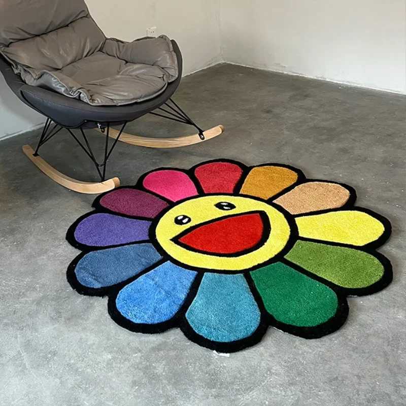 Fashion Anti-fouling Cartoon Living Room Carpet Cute Soft Round Childrens Room Plush Rug Fluffy Washable Easy Care Non-slip Mat