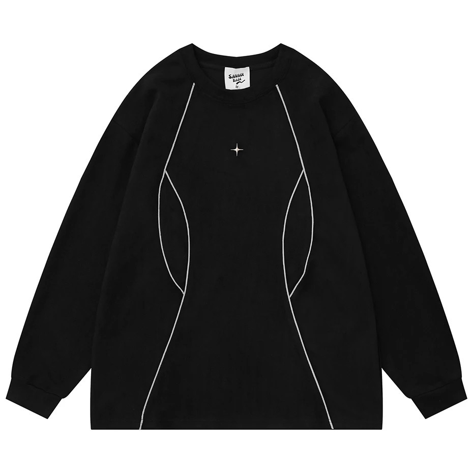 Men Suede Shirts Y2K Hip Hop Rivets Star Reflective Strip Long Sleeve Tshirt Streetwear Harajuku Loose Casual Tee Shirt 240716