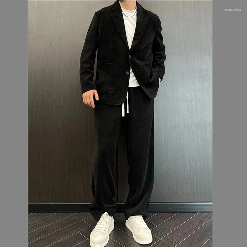 Men's Tracksuits Autumn Light Luxury Corduroy Suit Korean Version 2024 Fashion Trend High Street Designer Handsome Sets Freshing