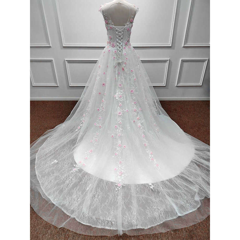 Elegant Romantic Flower Wedding Dresses For Women Appliques Backless Lace Up Bridal Gowns Formal Ocn Vestidos De Novia