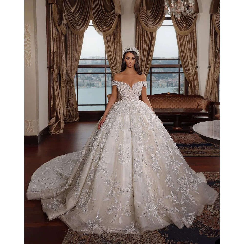 Ball Gown Wedding Dresses Sexy Off Shouler Sweetheart Applique Lace Bridal Gowns Custom Made Sweep Train Vestido De Novia 0719