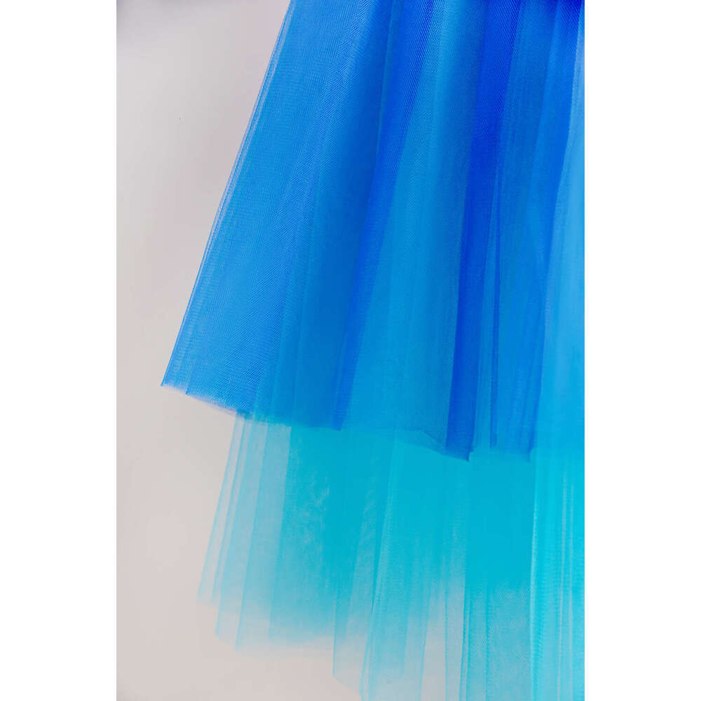 MisShow Popular Long Maxi Tutu Tulle Contrast Color A Line Skirt For Women Elastic High Waist Party Prom Gown Blue Beach Dress