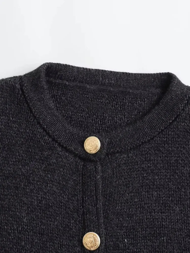 TRAF Autumn Knitted Slim Fitting Womens Cardigan Long Sleeve Pocket Single Breasted Female Sweater Fashion Lady Top 240712