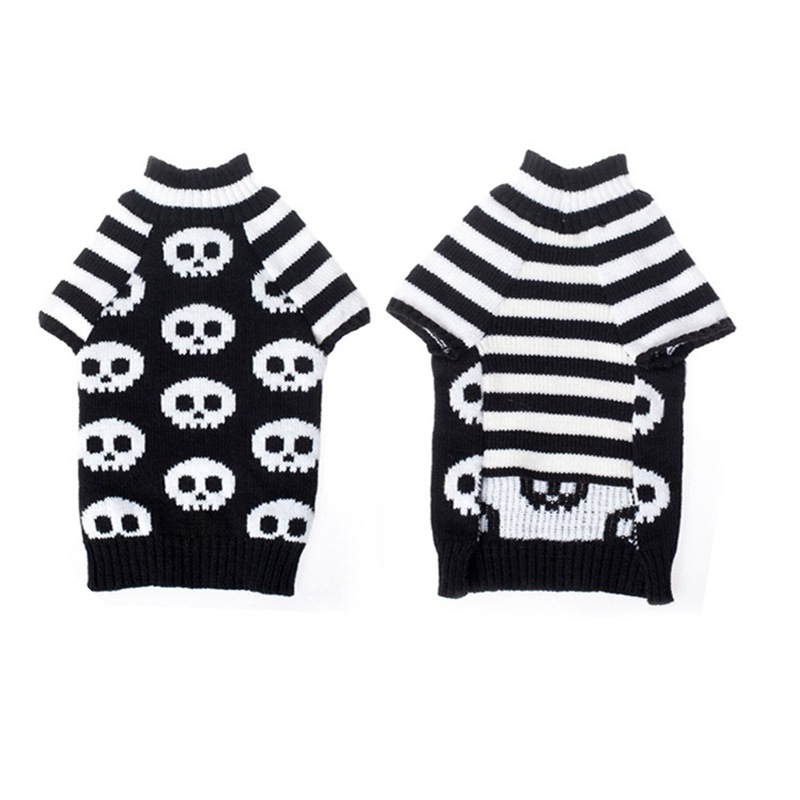 Spooky Skull Striped Sleeve Cat Costume Halloween - Comfy Knitted Pet Sweater For Your Furry Friend