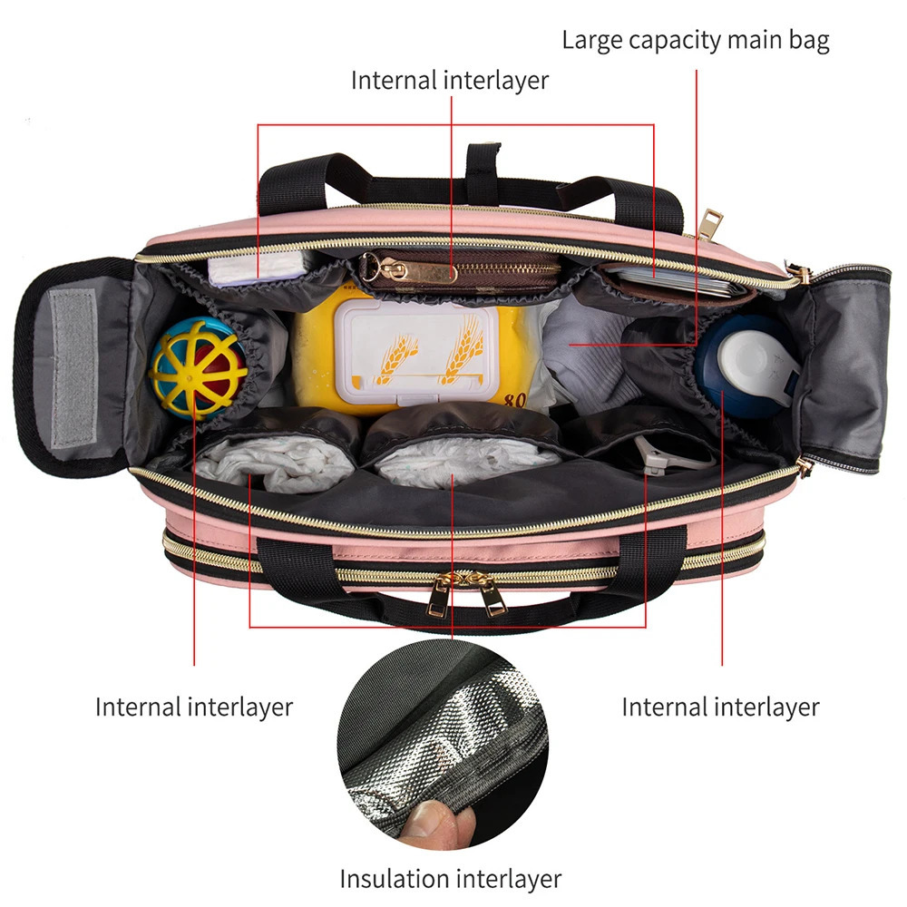 Diaper Bag Baby Care Bag Mom Nappy Pink Gray Large Capacity Baby Diaper Bag Baby Care Backpack 240704