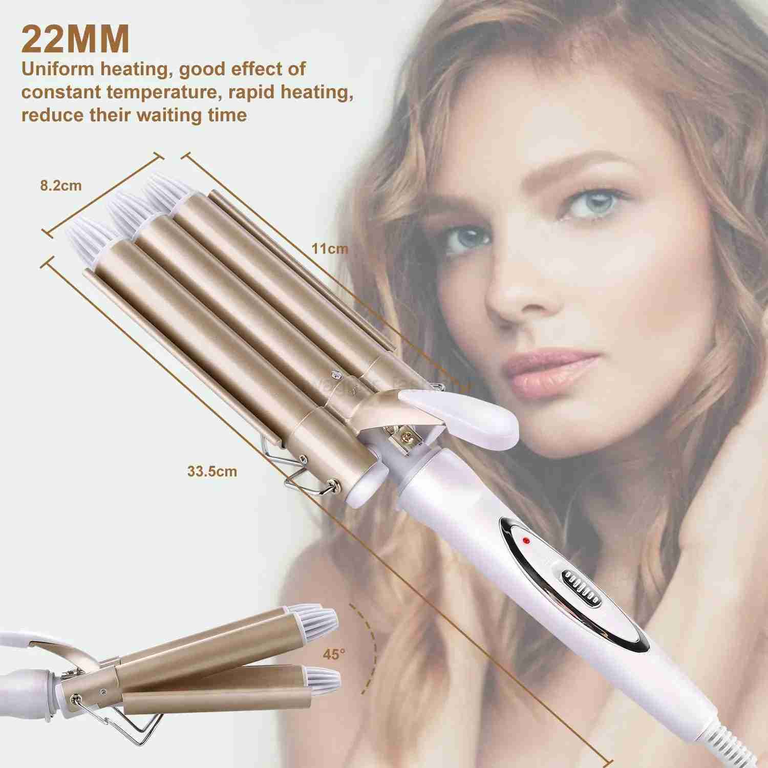22mm Triple Barrel Hair Curling Iron Ceramic Hair Curler Professional Hair Waver Tongs Styling Tools for All Hair TypesB240719