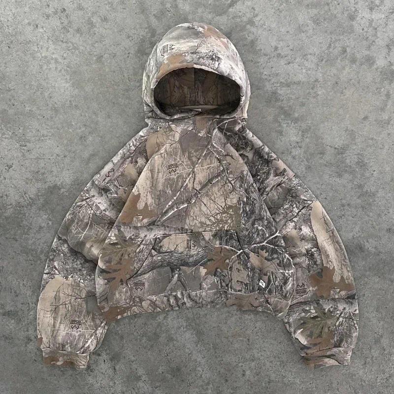 Men's Hoodies Forest Camouflage Cotton Padded Jacket Men Marble Oversized Zipper Sweatshirt American Street Washed Pure Unisex Hoodie