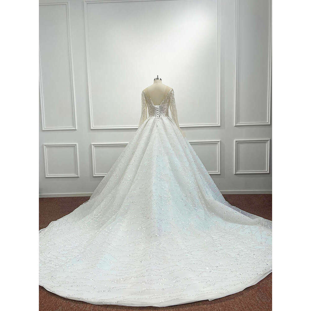 Exquisite Beading Wedding Dresses For Women Sequined Pearls Sparkly V Neck Bridal Gowns Formal Ocn Vestidos De Novia