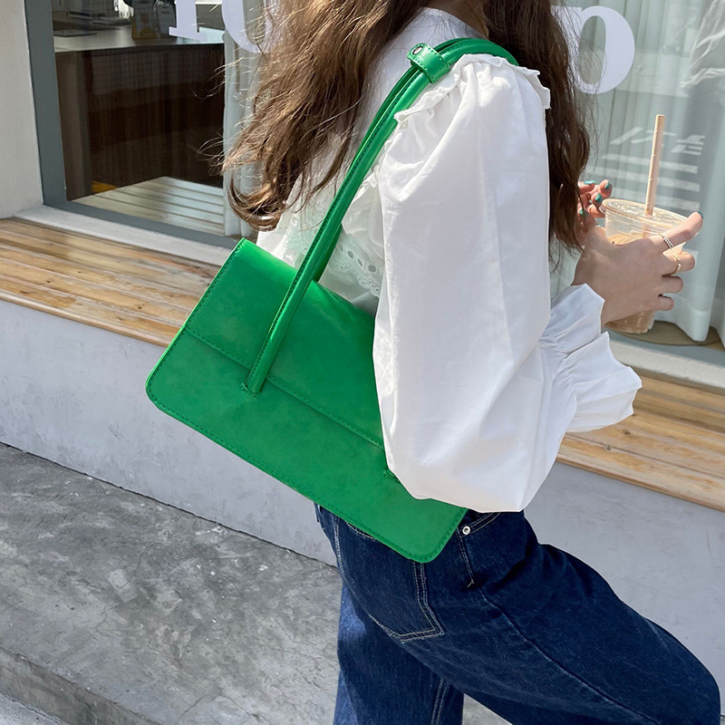 Solid Colour PU Leather Shoulder Bag for Women 2023 Retro Design Ladies Underarm Bag Square Handbag and Purse Sac A Main Femme