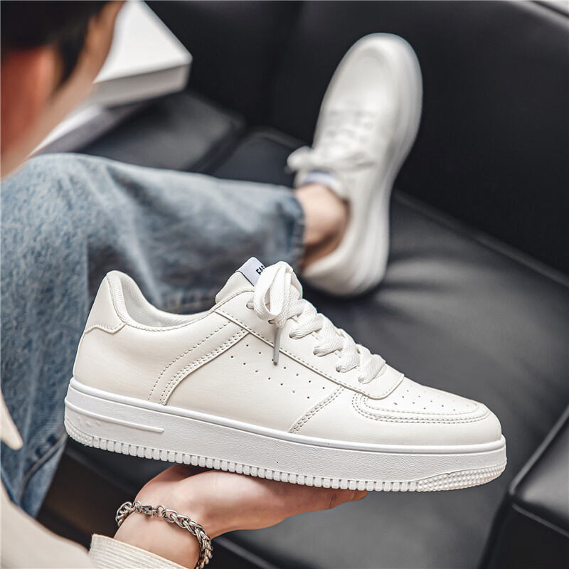 Classic Little White for Men's Casual Sports Leather Waterproof Flat Bottom Board Student Boys Skate Shoes