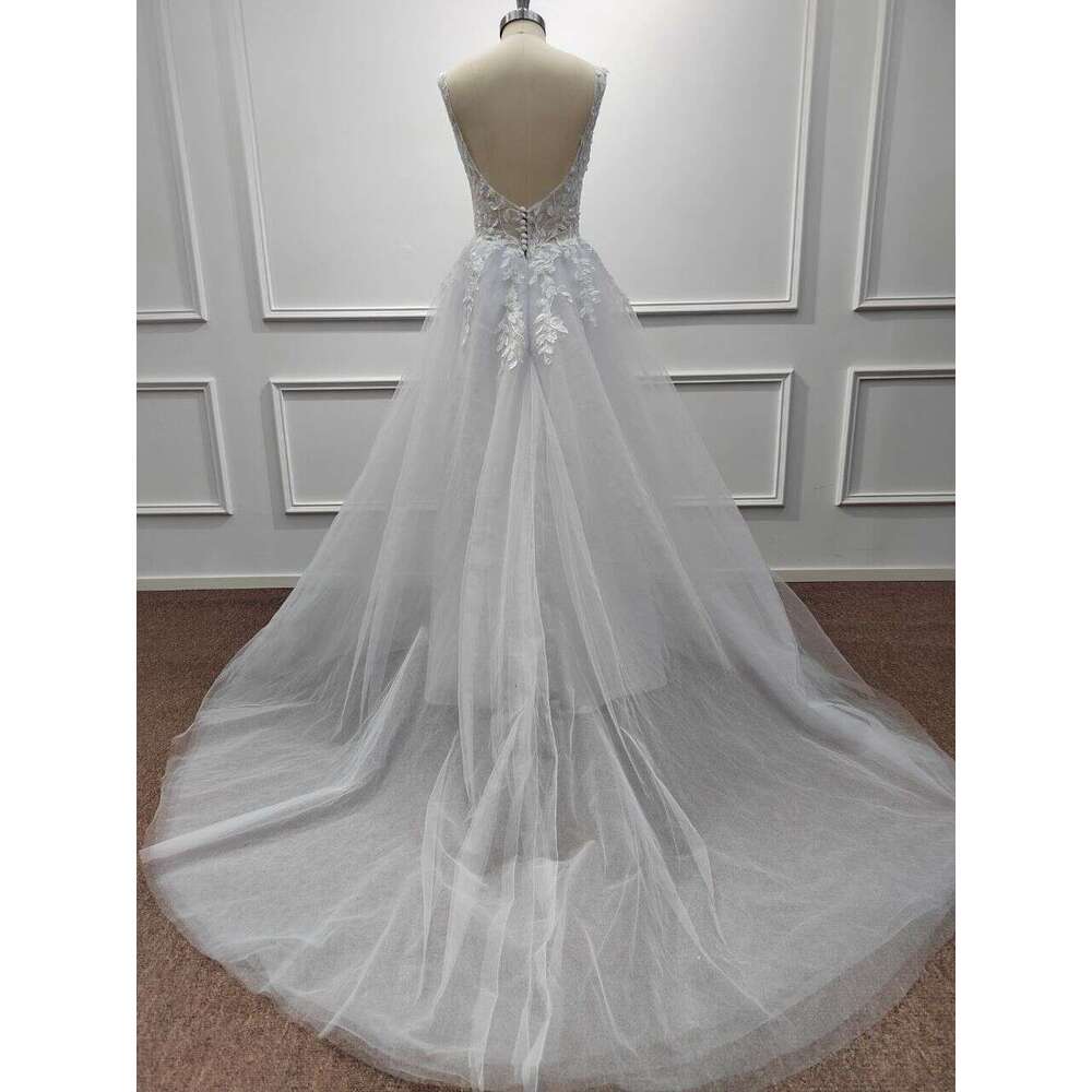 Soft Tulle Simple White Wedding Dresses V Neck Sleeveless Backless Spaghetti Straps Appliques Bridal Gowns Vestidos De Novia