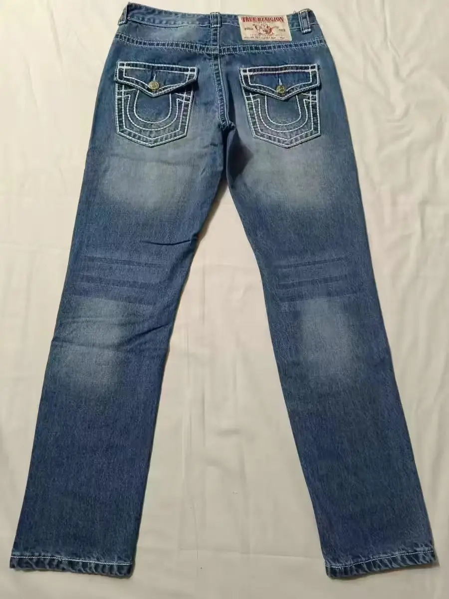 Retro religious large size white thick line jeans American mens and womens loose straight casual y2k trousers cargo pants 240709