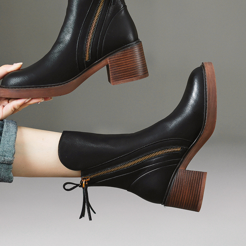 2025 New Original' Autumn Thick Brown Short Women's British Style Handsome Martin Leather Boots