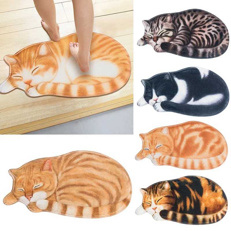 Cute 3D Cat Shape Carpet Rug Animal Print Carpets Living Room Bedroom Anti Slip Bathroom Floor Mat Hallway Entrance Doormat