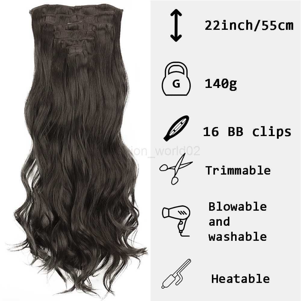 Synthetic long curly wavy hair 16 clip heat-resistant synthetic fiber hair ExtensionX240719