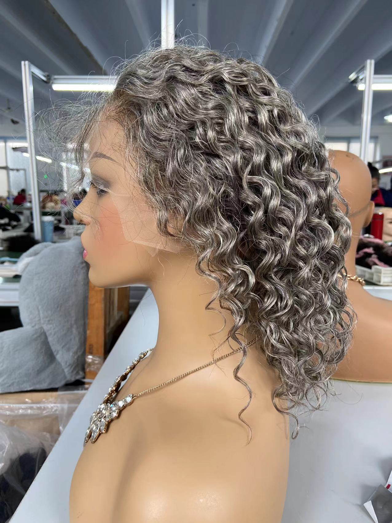 Deep curly Grey salt and pepper silver wig 100% Human Hair Wigs transparent hd Brazilian remy Short Bob 4x4 Lace Front closure For Women Black Pre Plu
