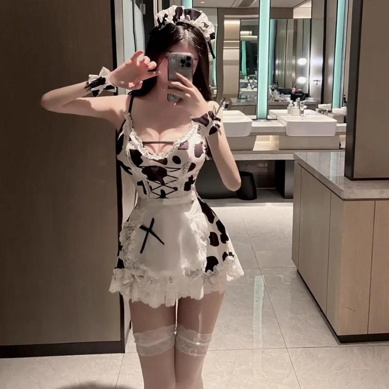 Sexy Lingerie Anime Cow Maid Cosplay Costumes Kawaii Lolita French Dress Woman Waitress Party Stage Costume Japanese Cafe Outfit 240717