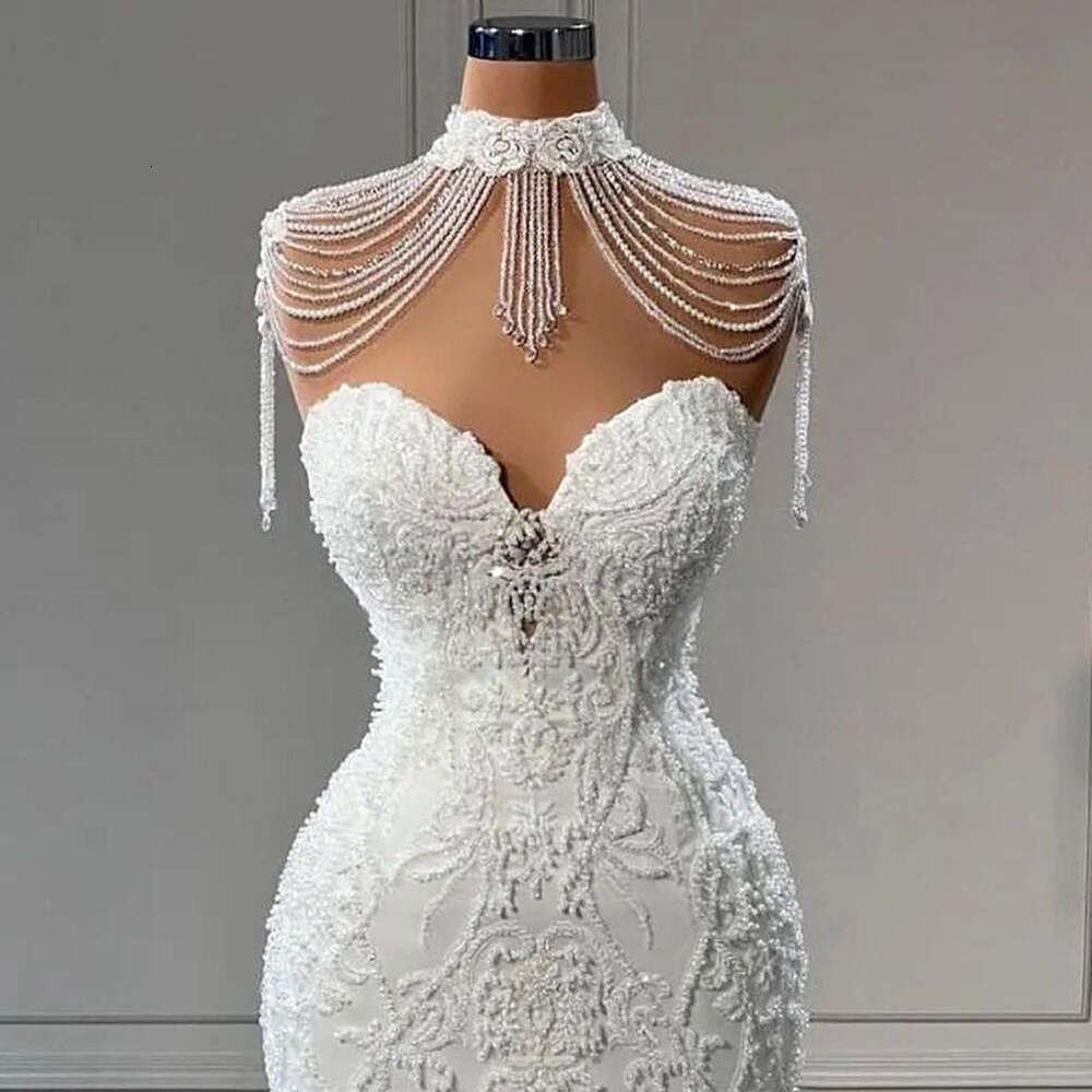 Mermaid Wedding Dresses High Neck Lace Up Corset Beading Sweep Train Satin Appliques Plus Size Bridal Gowns Vestidos De Novia