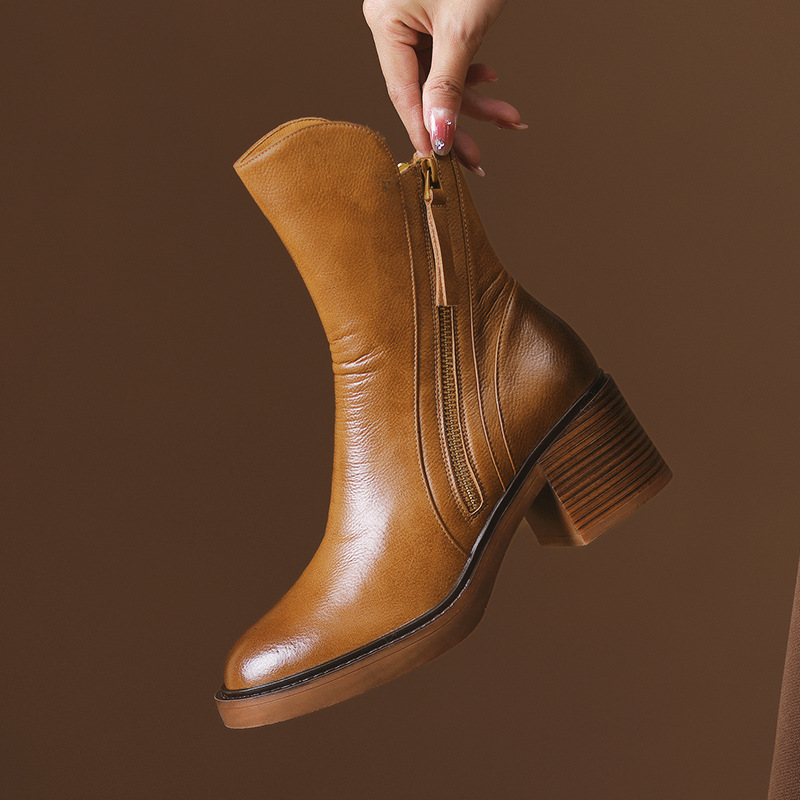 2025 New Original' Autumn Thick Brown Short Women's British Style Handsome Martin Leather Boots