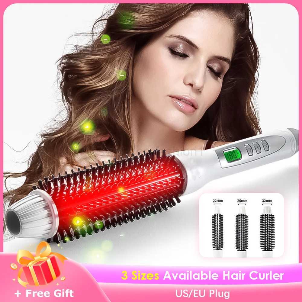 Professional Hair Curler Curling Iron Tourmaline Ceramic Hot Brush Hair Straightening Brush LCD Display Hair Styling Curly ToolsB240719