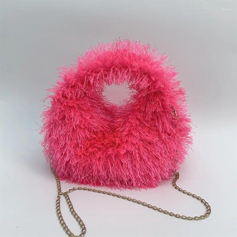 Shoulder Bags 2024 Winter Small Hobo Bag Fashion Knotted Faux Fur HandBag Women's Furry Short Handle Clutch Soft Plush Warm