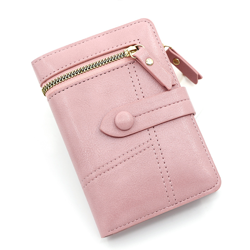 Women's Short Wallet Japanese Style Small Fragrance PU Leather Wallet Clip Zipper Coin Purse