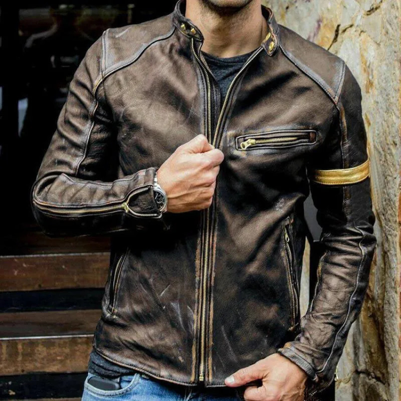 Autumn Motorcycle Leather Jacket Men Street Fashion Bomber Jackets Casual Stand Collar Coat Mens Retro Pu Biker Outwear 5Xl 240715