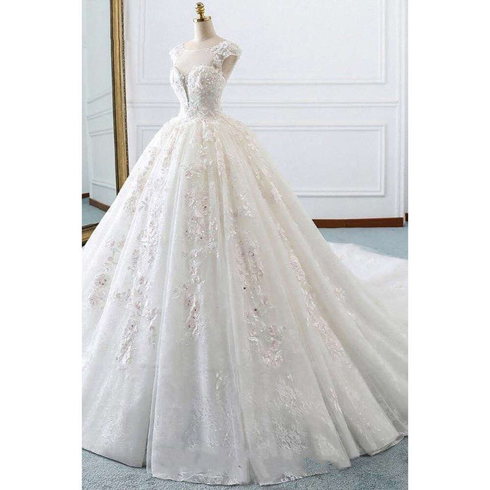 Elegant Romantic Flower Wedding Dresses For Women Appliques Backless Lace Up Bridal Gowns Formal Ocn Vestidos De Novia