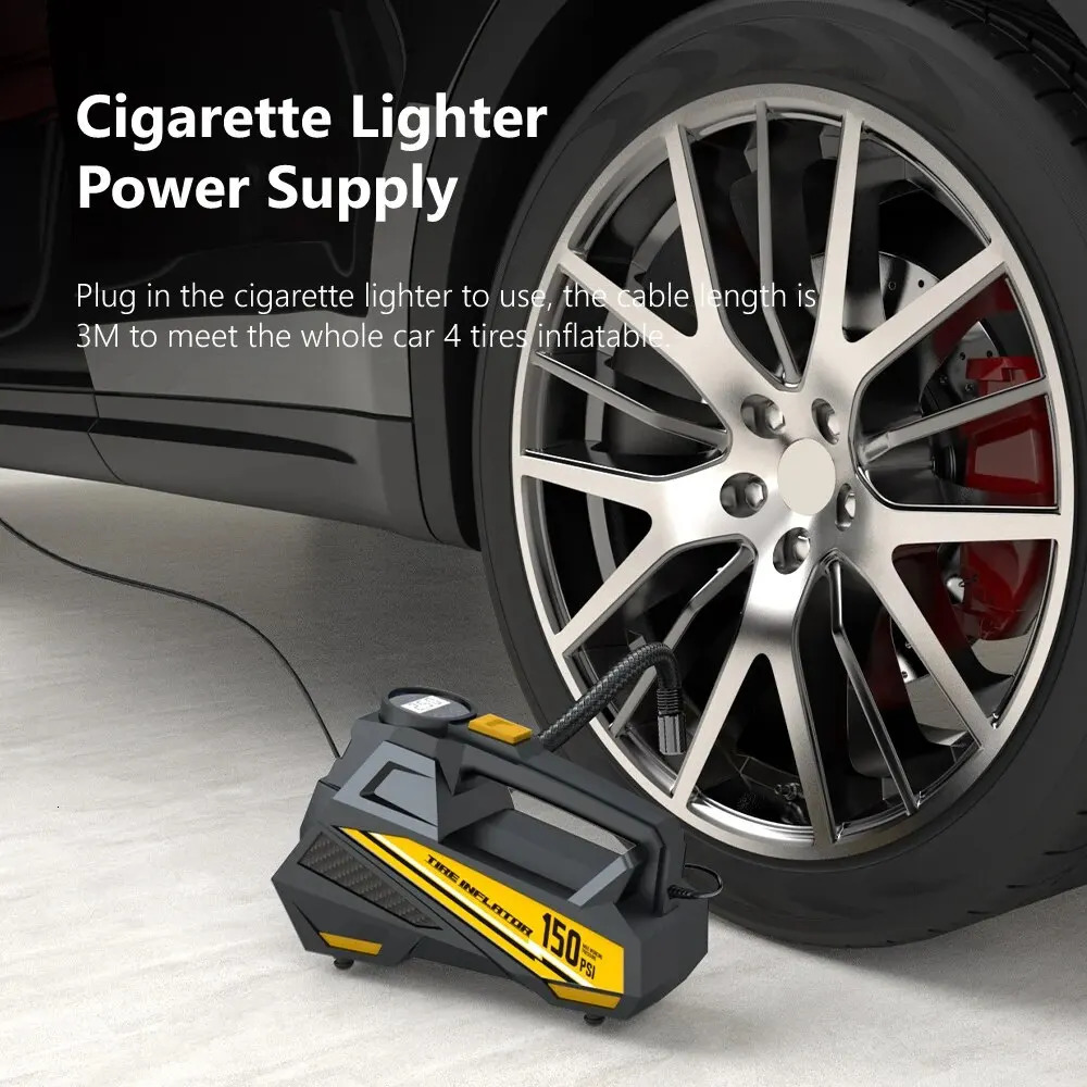 Corded Portable Car Air Pump Upgraded 12V 150PSI Electric Tire Inflator Motorcycle Bike Ball LED Light Compressor 240713