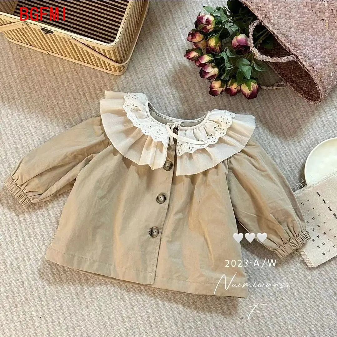 2-7 Yrs Spring Autumn Korean Version Toddler Girls Cotton Windbreaker Jacket Childrens Baby Doll Collar Fashion Trench 240711
