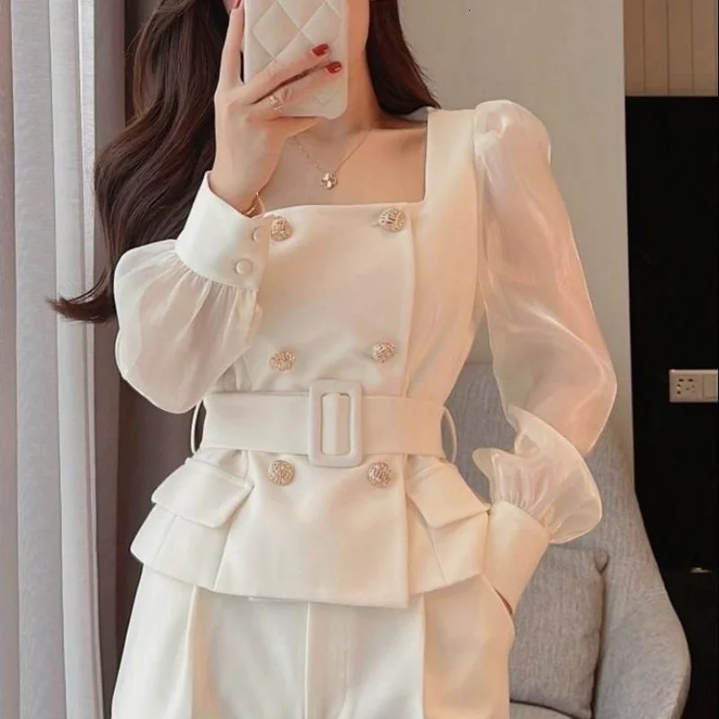 Womens 2 Pant Set White Two Pieces Sets Pants for Woman Wide Leg Party Trousers Suits Blazer and Outfits Co Ord Classy Clothes 240712