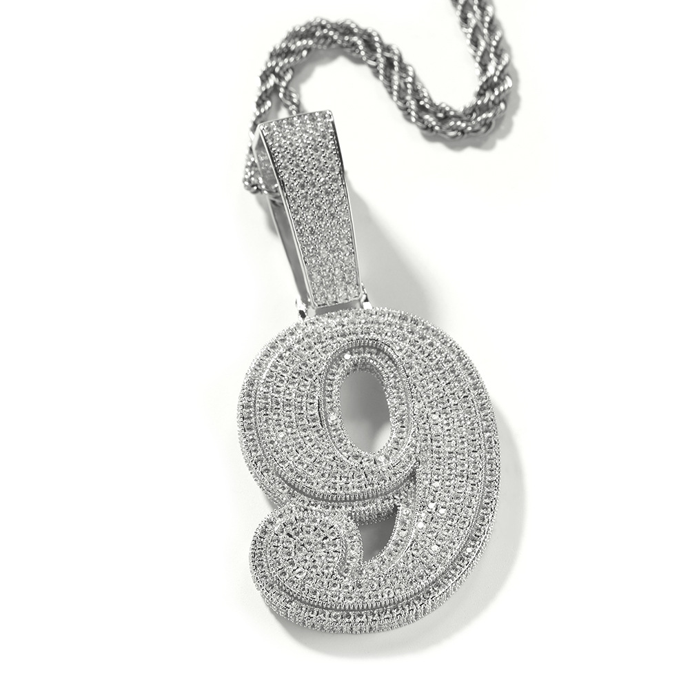 Hip Hop 0-9 Number Letter Pendant Necklace 5A Zircon Women Mens Jewelry