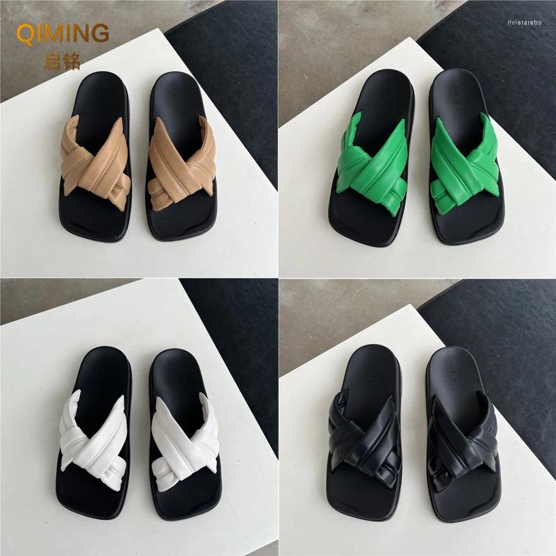 Slippers Ladies Home Women Slides Summer Cross Woven Sandals Square Head Fashion Outer Beach Shoes Woman Flip ps Indoor