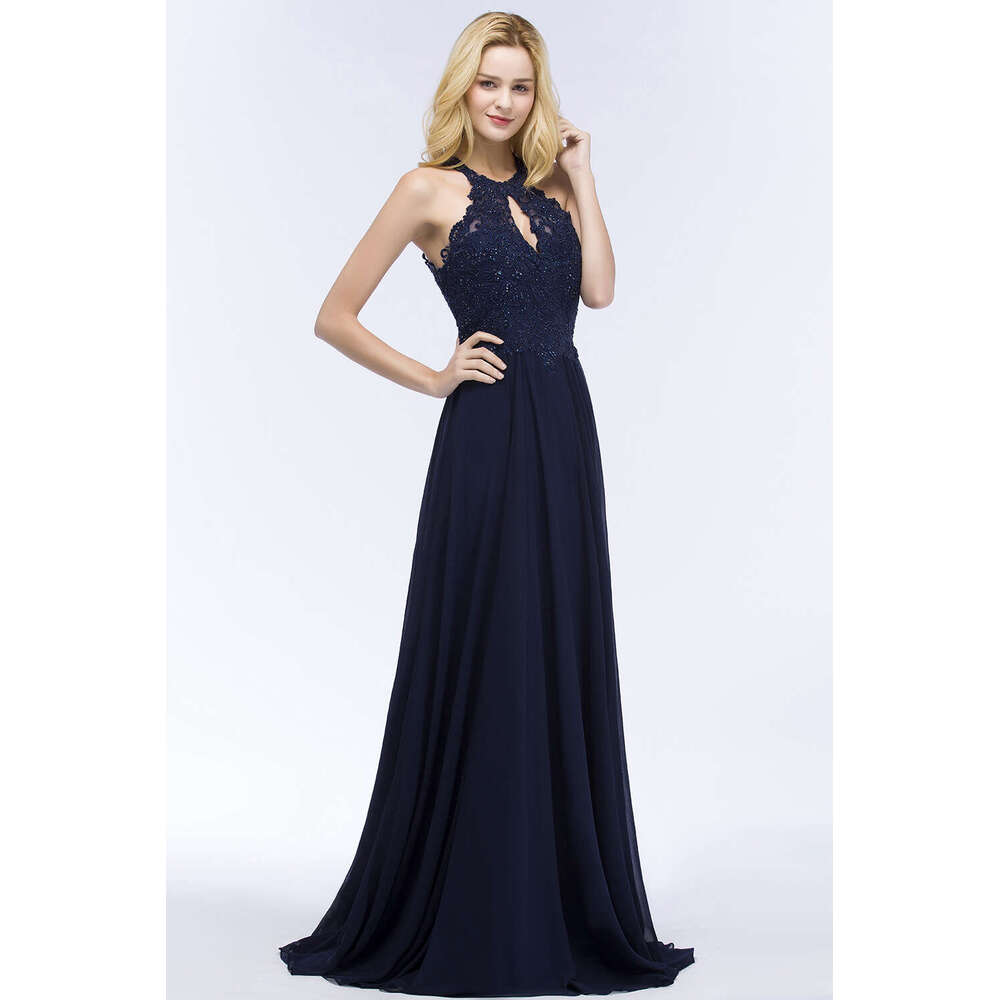 Chiffon Elegant Dress Women A-line Halter Jersey Fishtail with Beaded Motif Layers Over the Bodice Evening Party Gowns