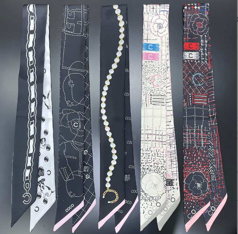 Women's Slim Designer Narrow Bag Handle Scarf Double-sided Printed Twill Satin Brand Small Silk