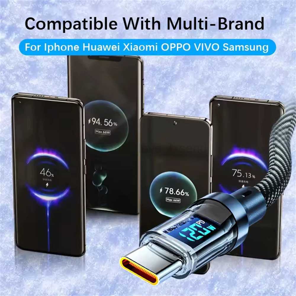 NNBILI 120W Type C to Type C Cable Phone Super Fast Charging Cable With LED Display USB To Type-C Data Cord For SamsungCL240719