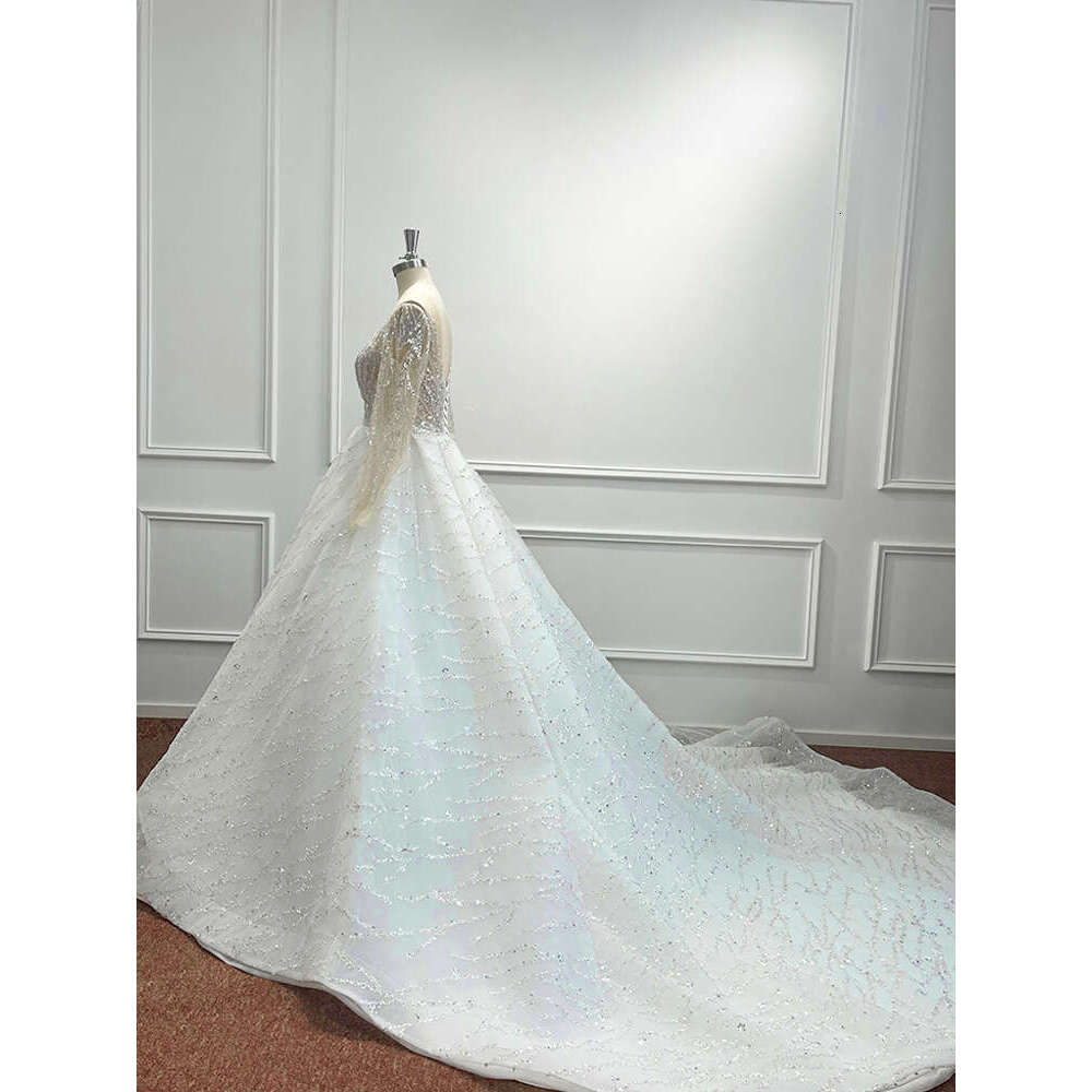 Exquisite Beading Wedding Dresses For Women Sequined Pearls Sparkly V Neck Bridal Gowns Formal Ocn Vestidos De Novia