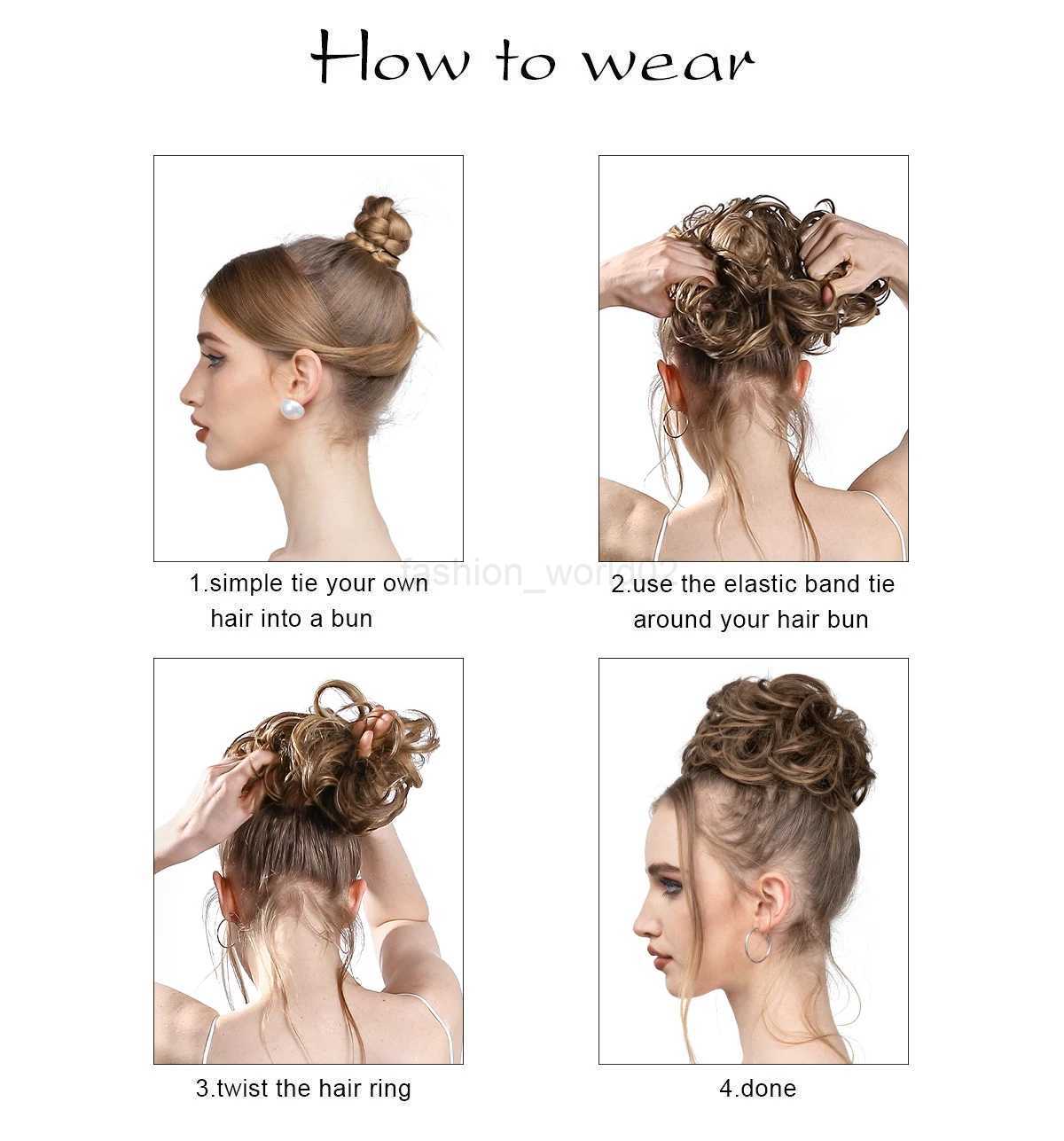 2PCS synthetic hair bun messy curly elastic curls curly hair synthetic Chignon donuts Updo womens hair clipX240719