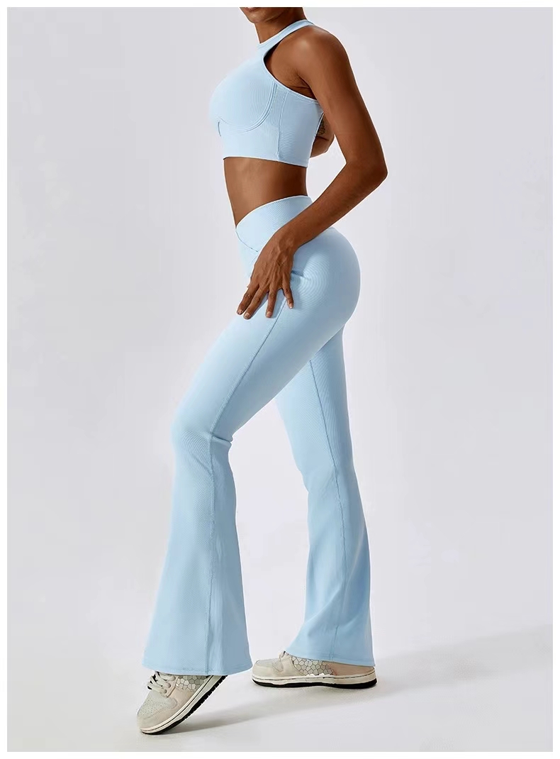 A Yoga Flared Pants Long Ladies High Waist Belly Ninth Bell-bottom Trousers Shows Legs Yoga Fitness 8333