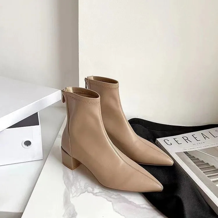 Pointed Toe Womens Ankle Boots Fashion Back Zippers Short Botas Ladies Elegant Square High Heel Winter Womens Footwear 240716 - view 5